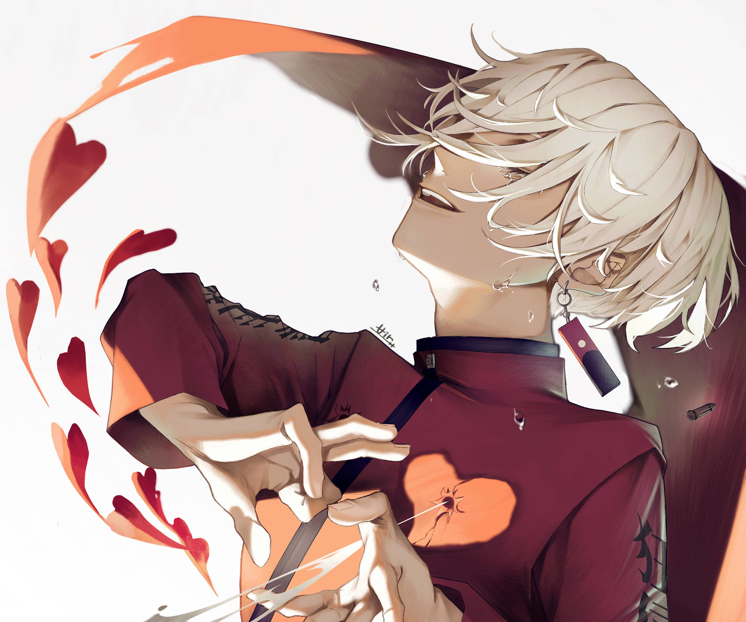 Izana Kurokawa, white hair, red heart motifs, Full HD Desktop Wallpaper