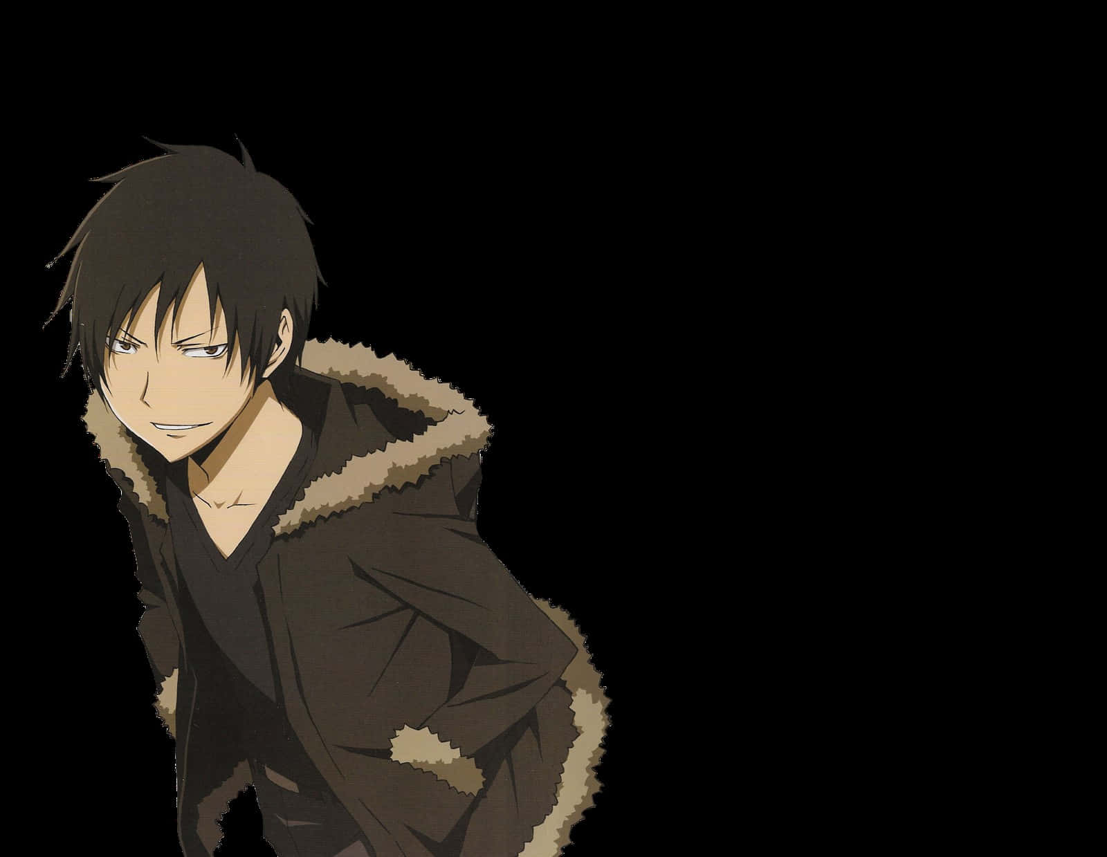 Izaya Orihara, brown fur-lined coat, dark-haired, HD Desktop Wallpaper