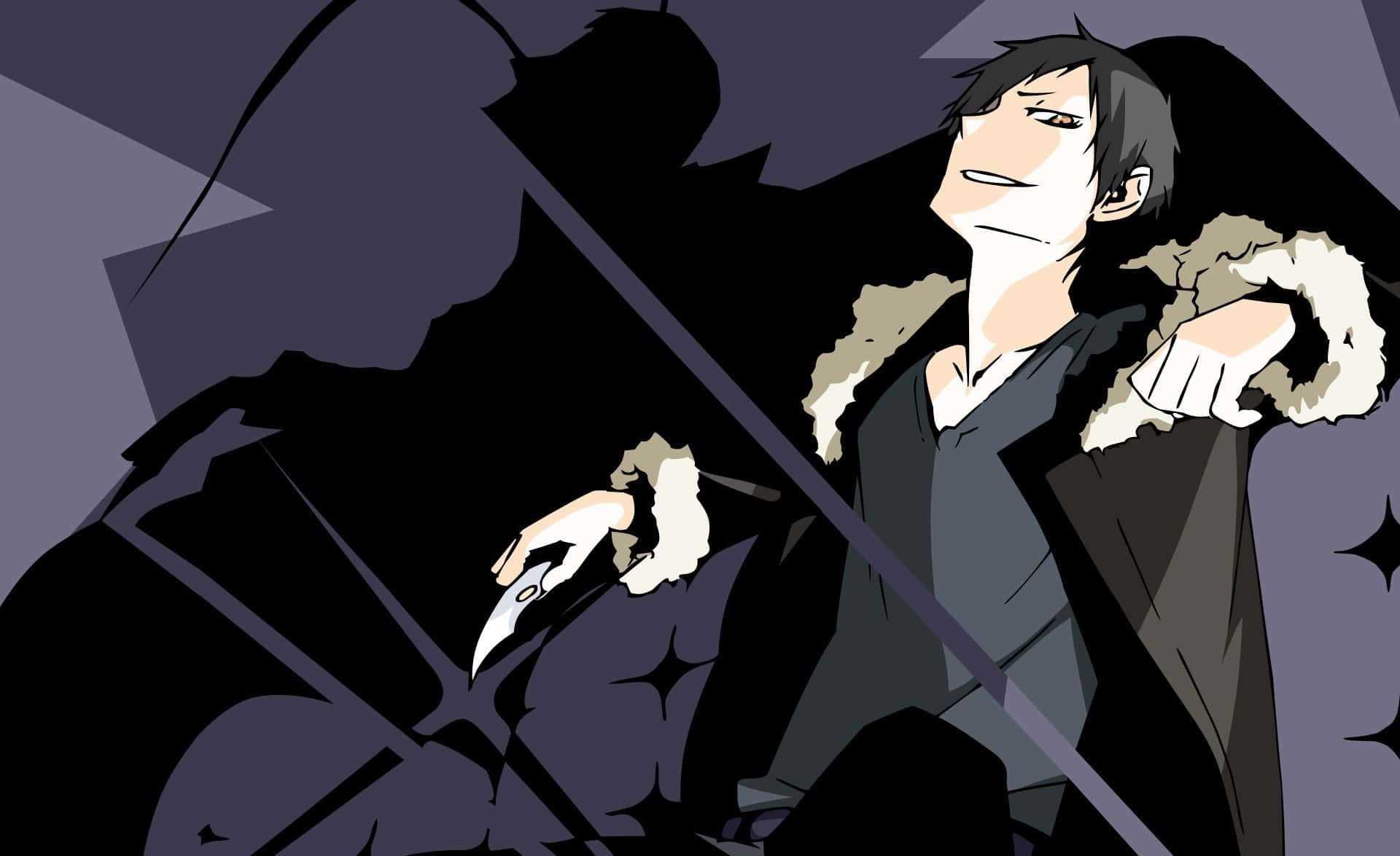 Izaya Orihara, dark coat with fur collar, shadowy silhouette, Full HD Desktop Wallpaper