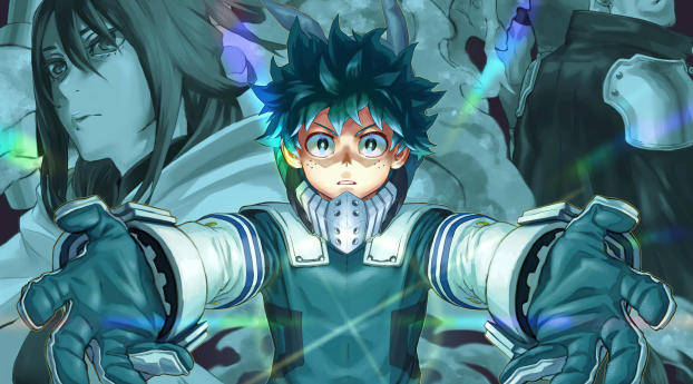 Izuku Midoriya, spiky teal hair, glowing eyes, SD Desktop Wallpaper