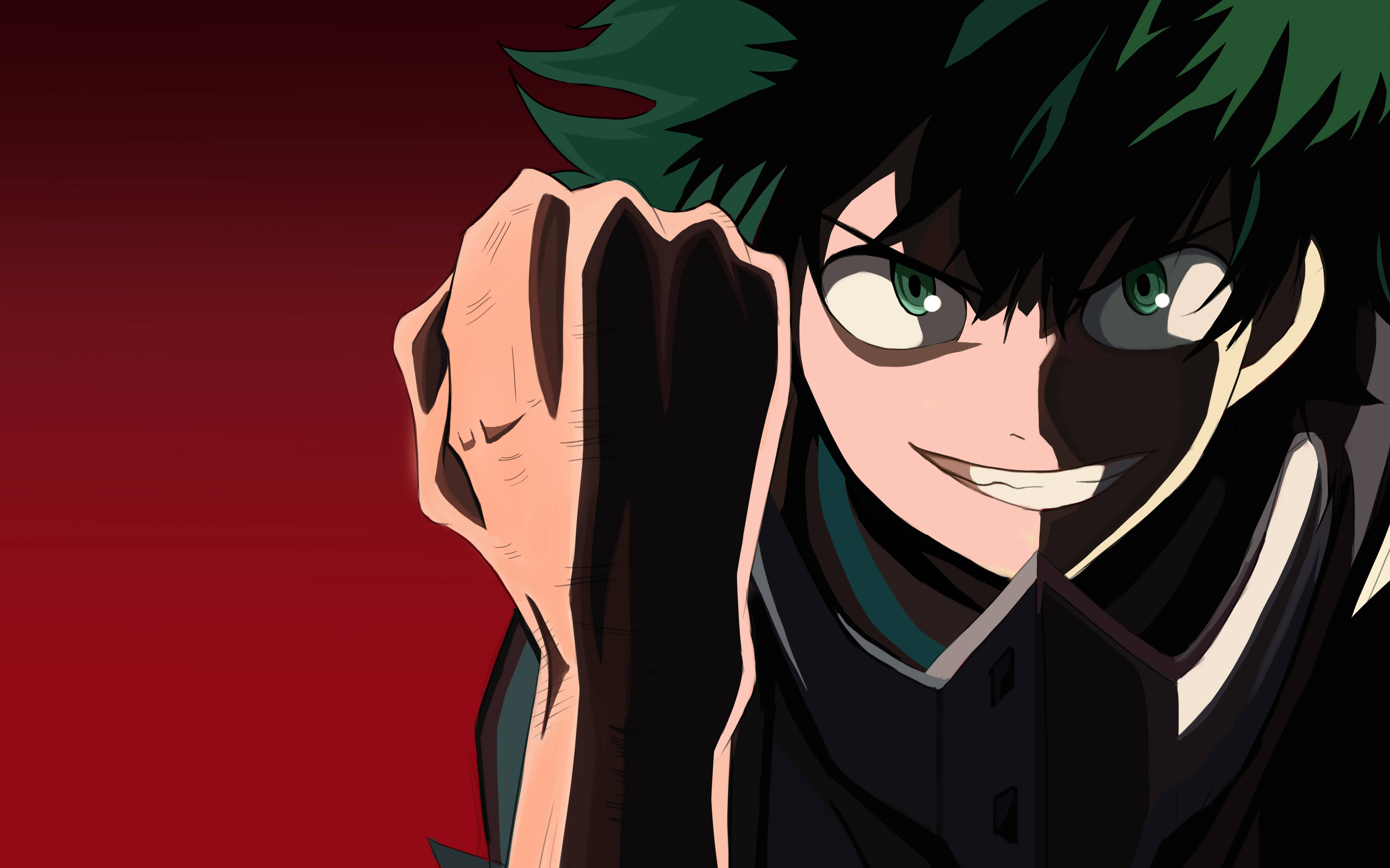 Izuku Midoriya, red, green hair, 5K Desktop Wallpaper