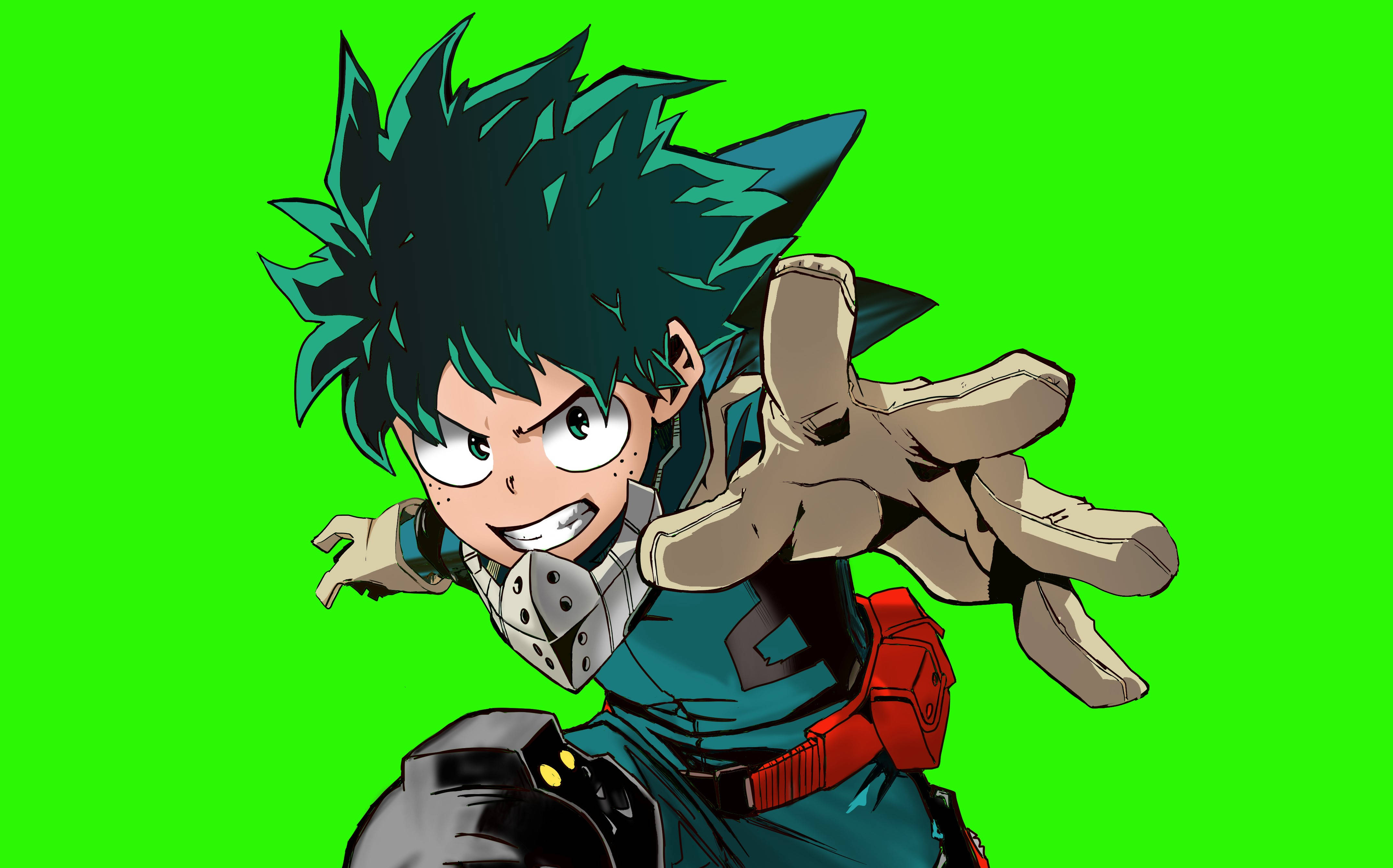 Izuku Midoriya, neon green, spiky teal hair, 4K Desktop Wallpaper