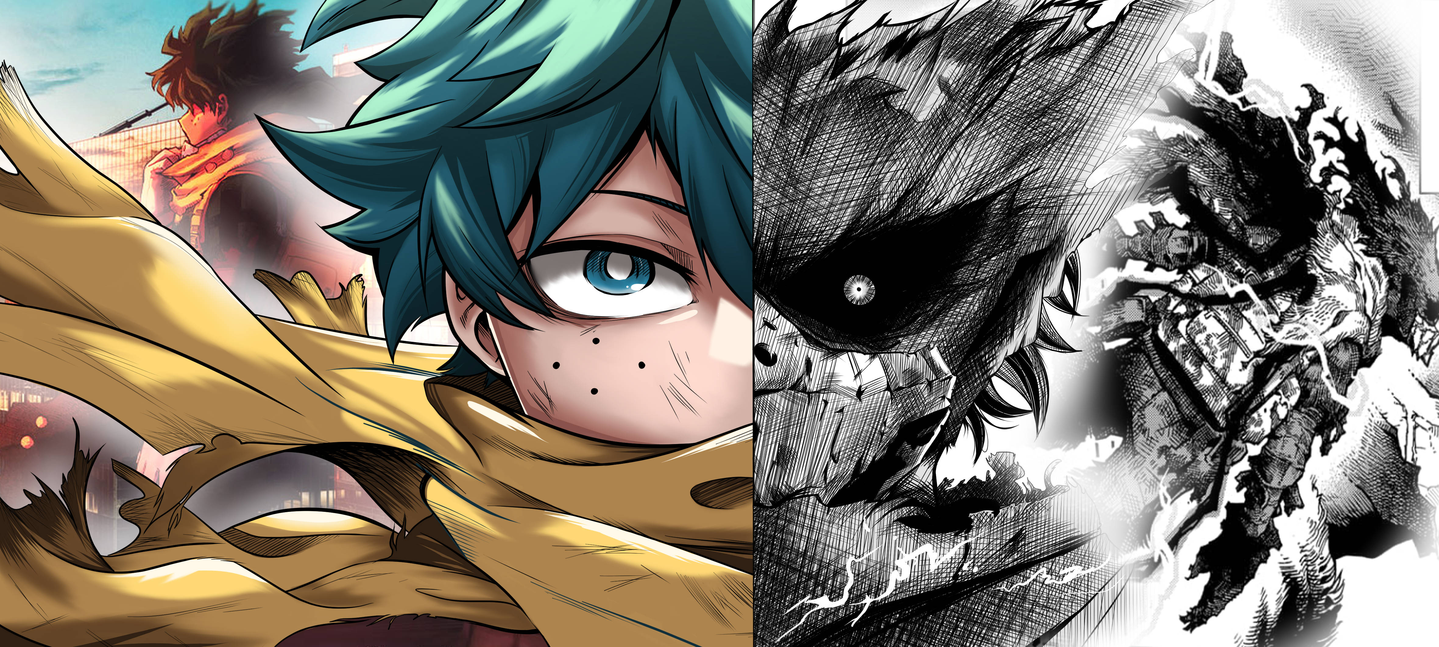 Izuku Midoriya, teal-haired, yellow cloak, 4K Desktop Wallpaper