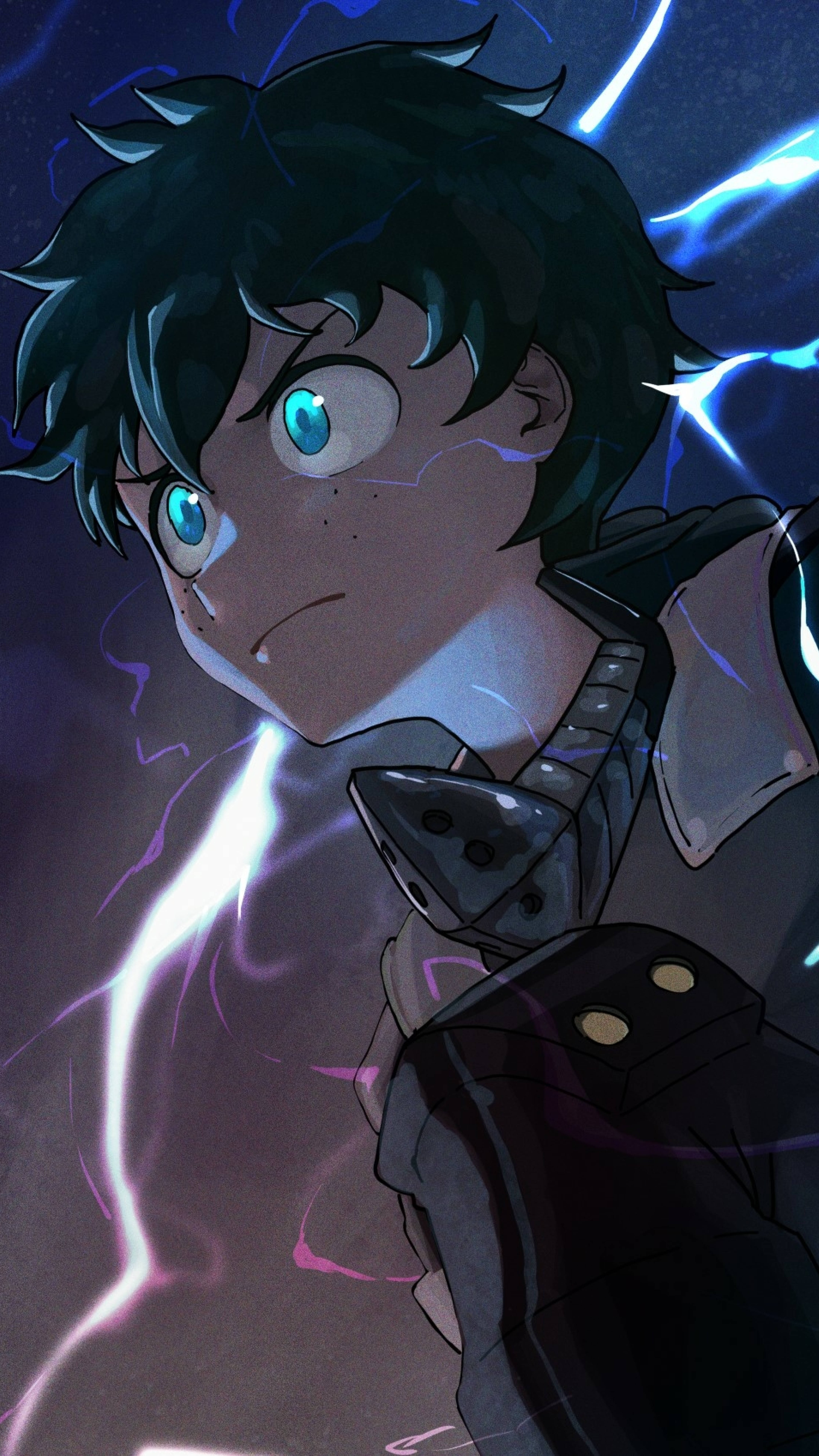 Izuku Midoriya, 4K, blue sparks, 8K Phone Wallpaper