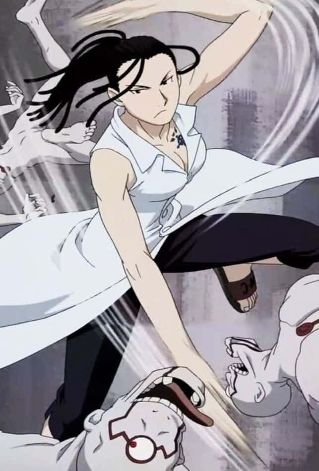 Izumi Curtis, white shirt, gray urban alleyway, SD Phone Wallpaper