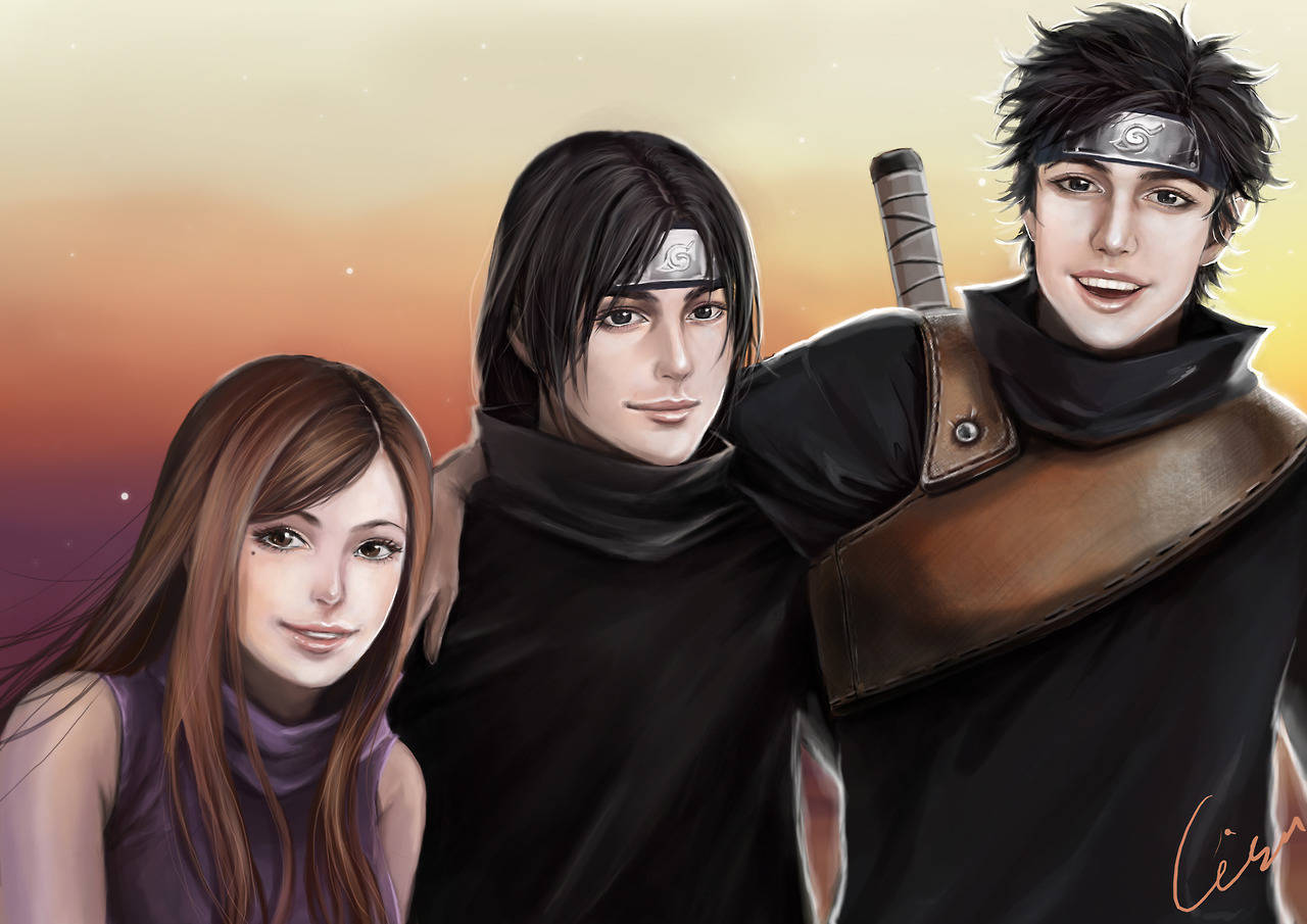 Izumi Uchiha, warm sunset sky, soft glowing particles, HD Desktop Wallpaper