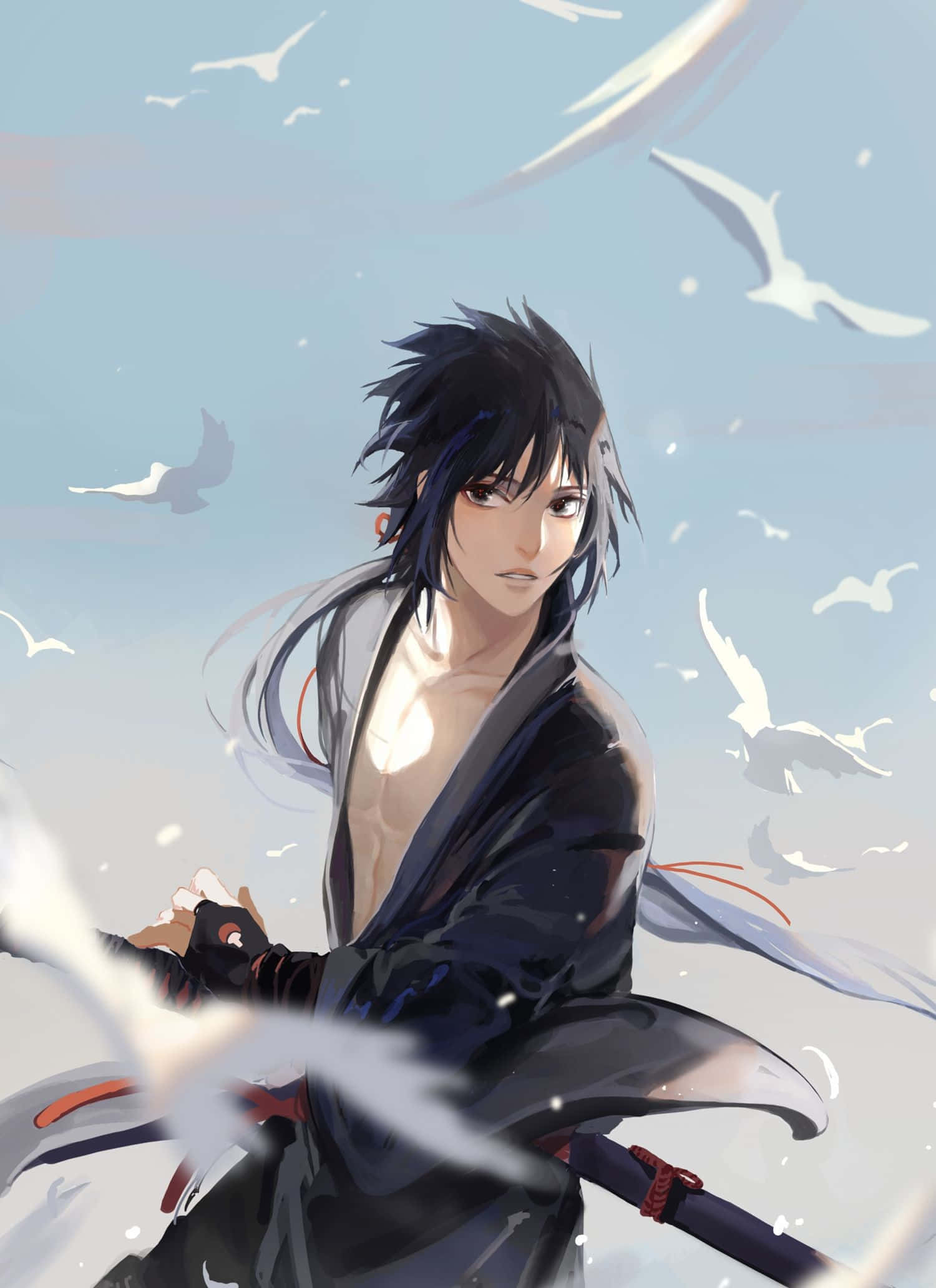 Izuna Uchiha, dark hair, sword, Full HD Phone Wallpaper