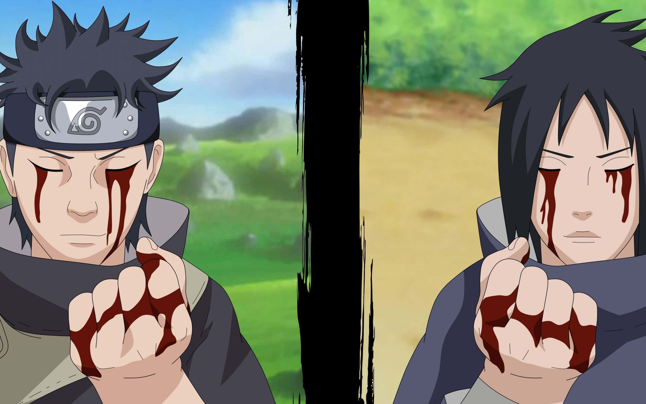 Izuna Uchiha, anime ninja characters, blood streaming from their eyes, 2K Desktop Wallpaper