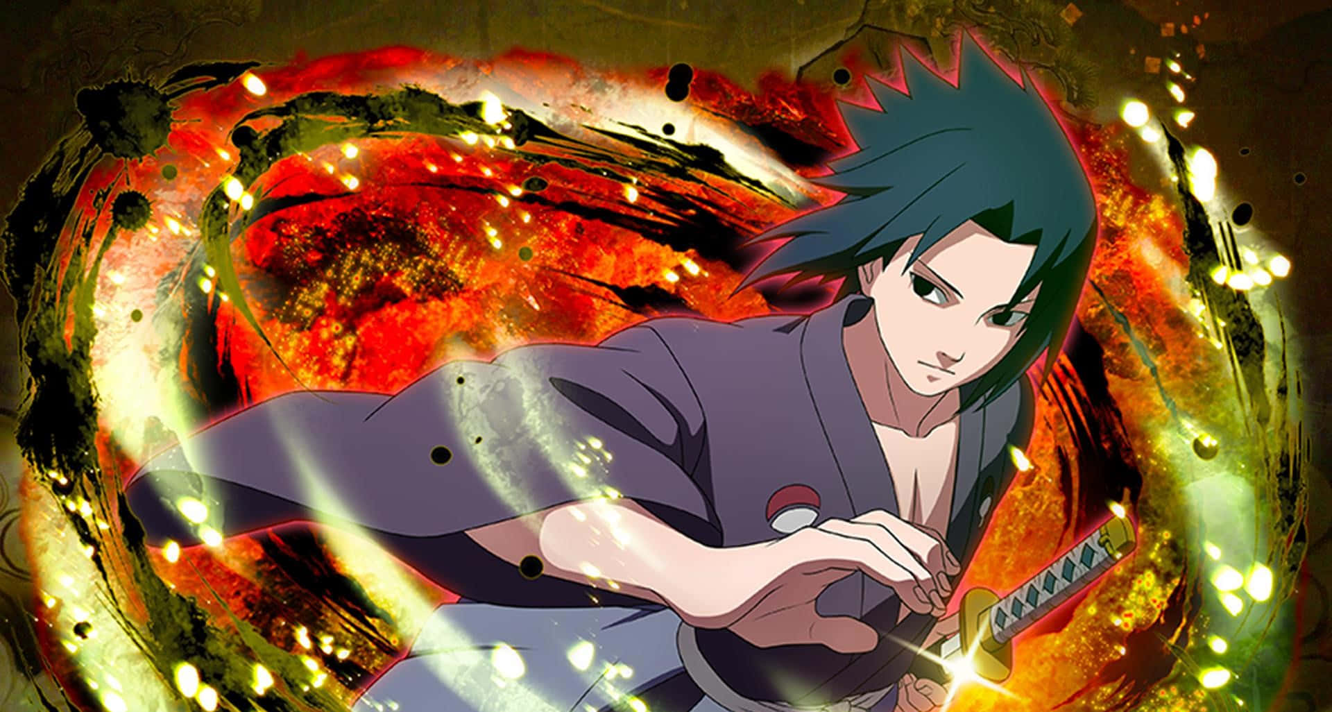 Izuna Uchiha, glowing sword, swirling red and gold energy, Full HD Desktop Wallpaper