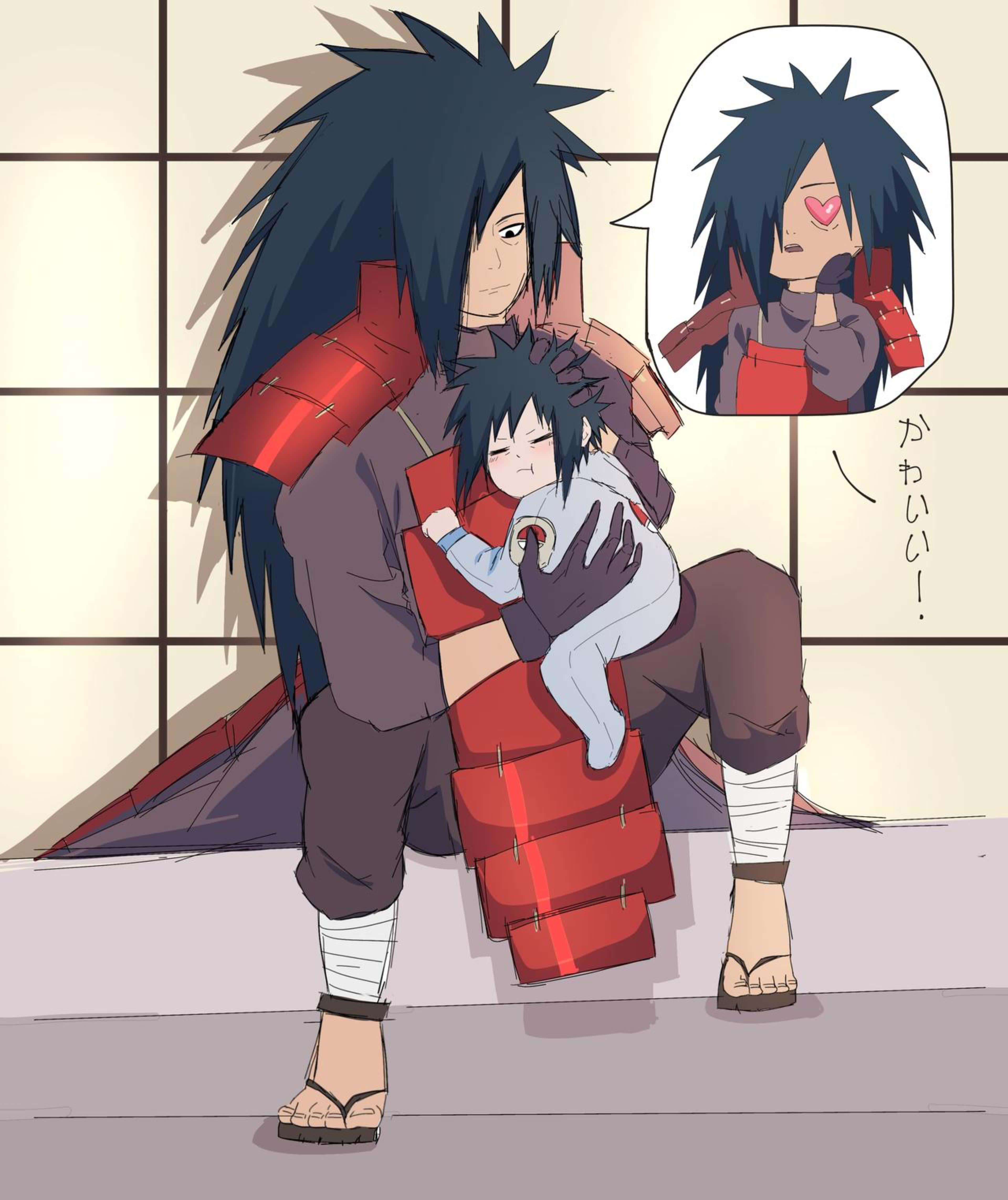 Izuna Uchiha, spiky-haired anime character, red armor, 4K Phone Wallpaper