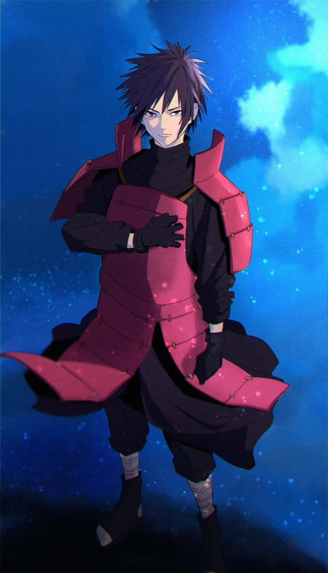 Izuna Uchiha, spiky-haired anime warrior, red armored coat, SD Phone Wallpaper