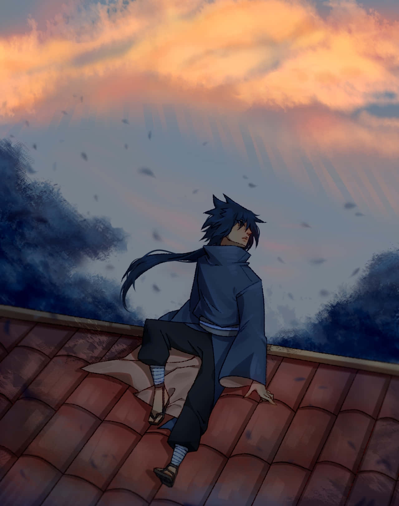 Izuna Uchiha, spiky-haired anime character, tiled rooftop, HD Phone Wallpaper