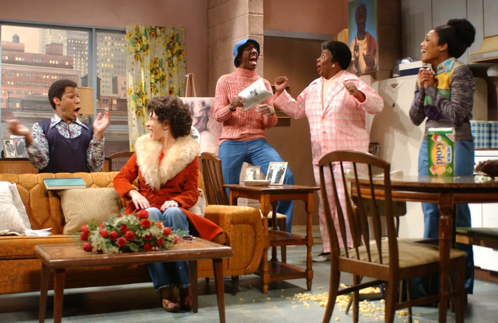 J.b. Smoove, 1970s-style living room, vibrant floral curtains, HD Desktop Wallpaper