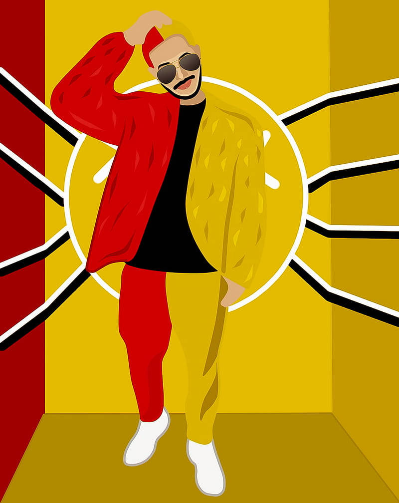 J Balvin, red and yellow outfit, geometric background, SD Phone Wallpaper