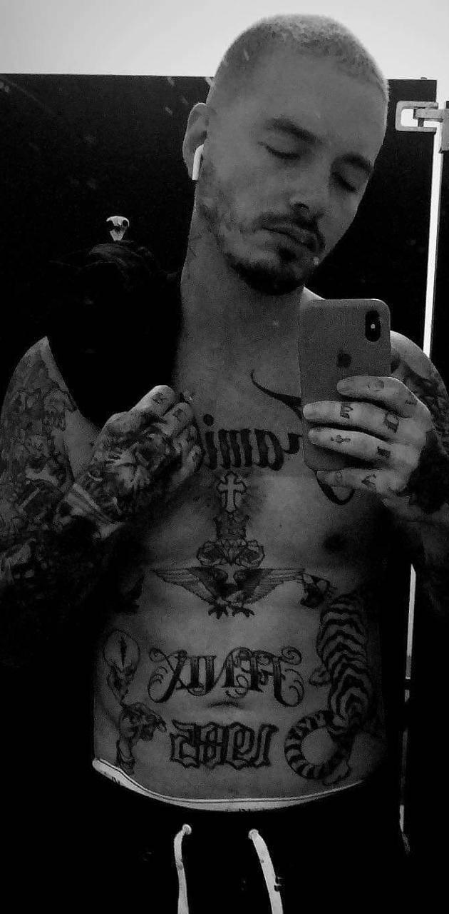 J Balvin, tattoos, black and white, HD Phone Wallpaper