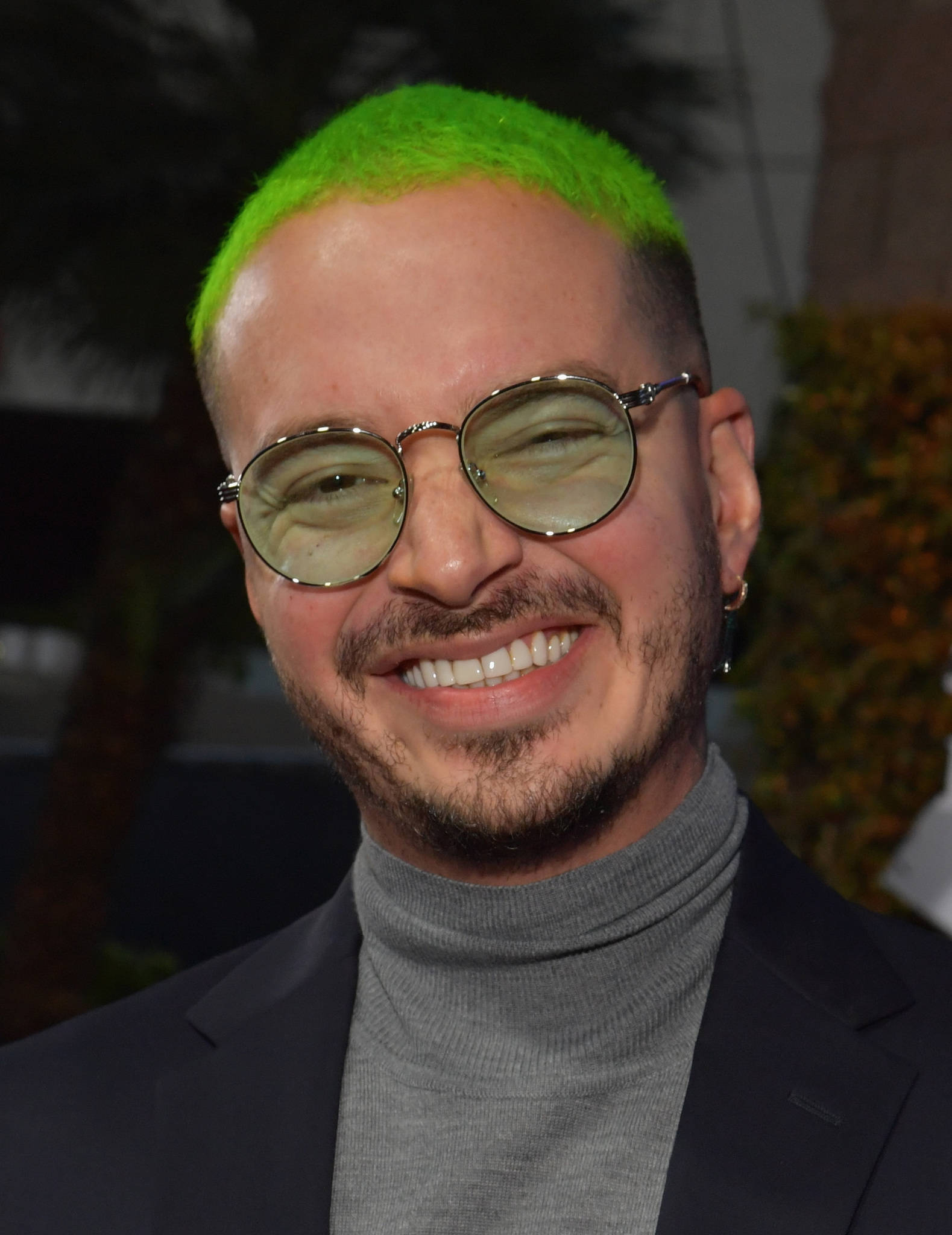 J Balvin, bright green hair, round glasses, Full HD Phone Wallpaper