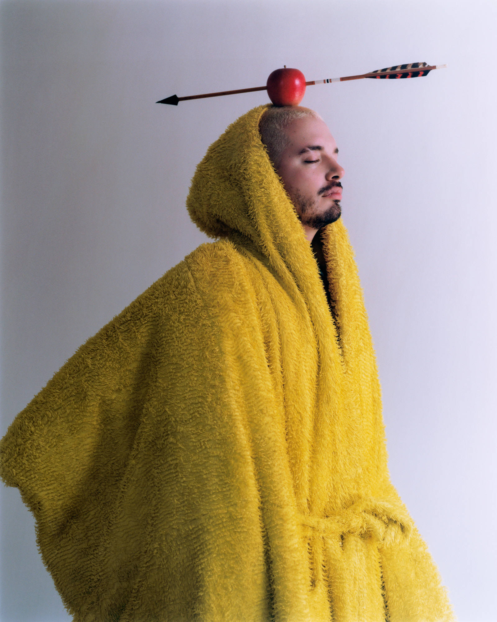 J Balvin, yellow robe, red apple, Full HD Phone Wallpaper