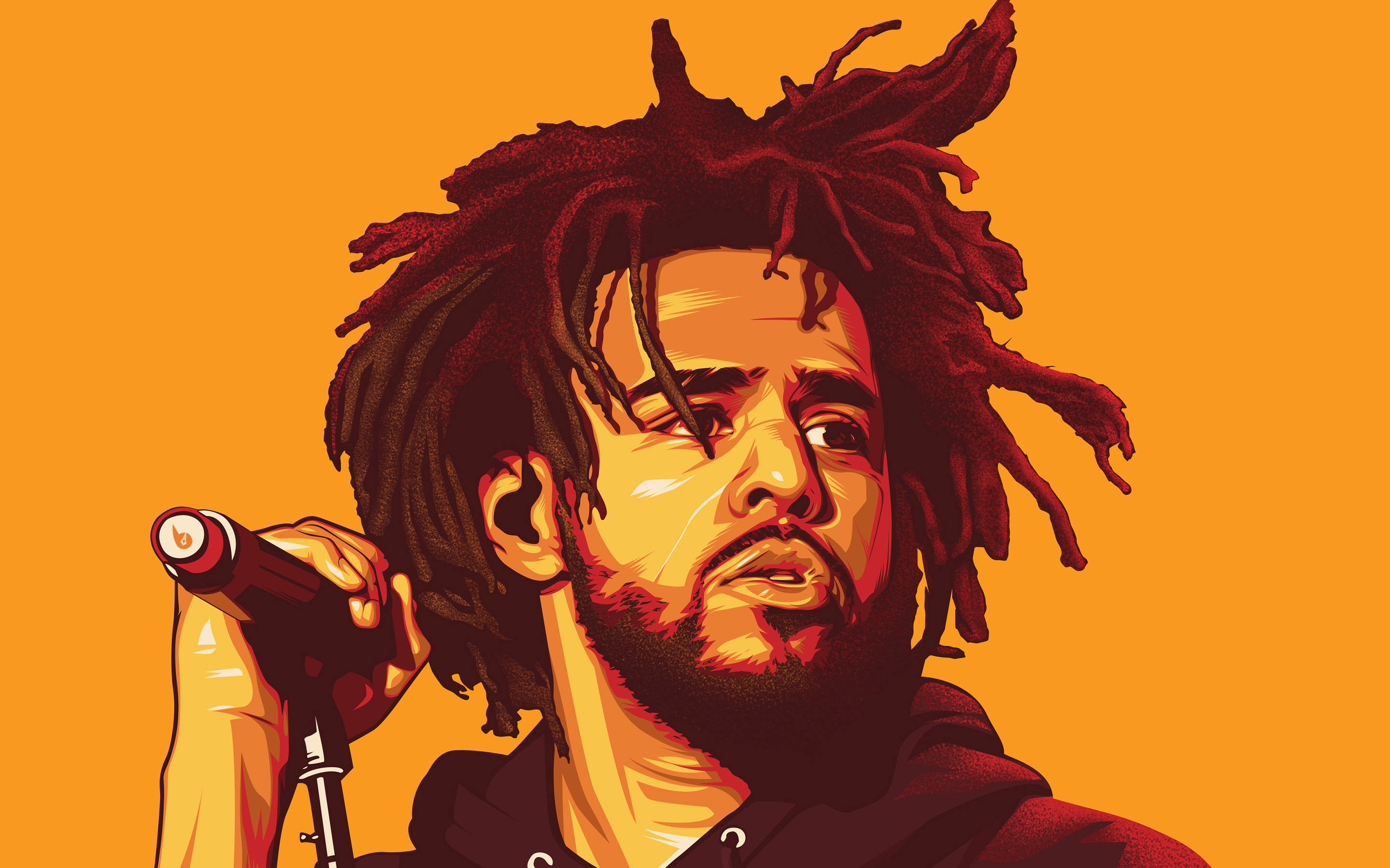 J Cole, dreadlocks, microphone, 2K Desktop Wallpaper