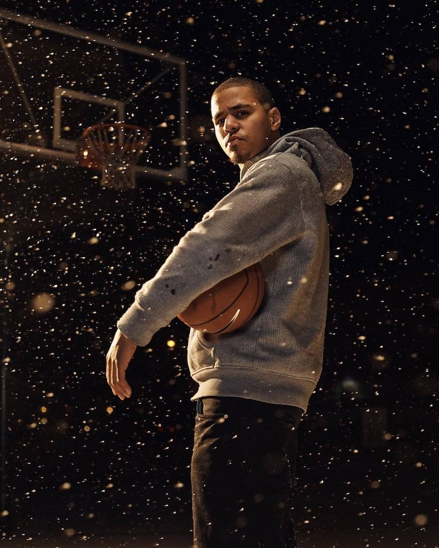 J Cole, basketball court, grey hoodie, SD Phone Wallpaper