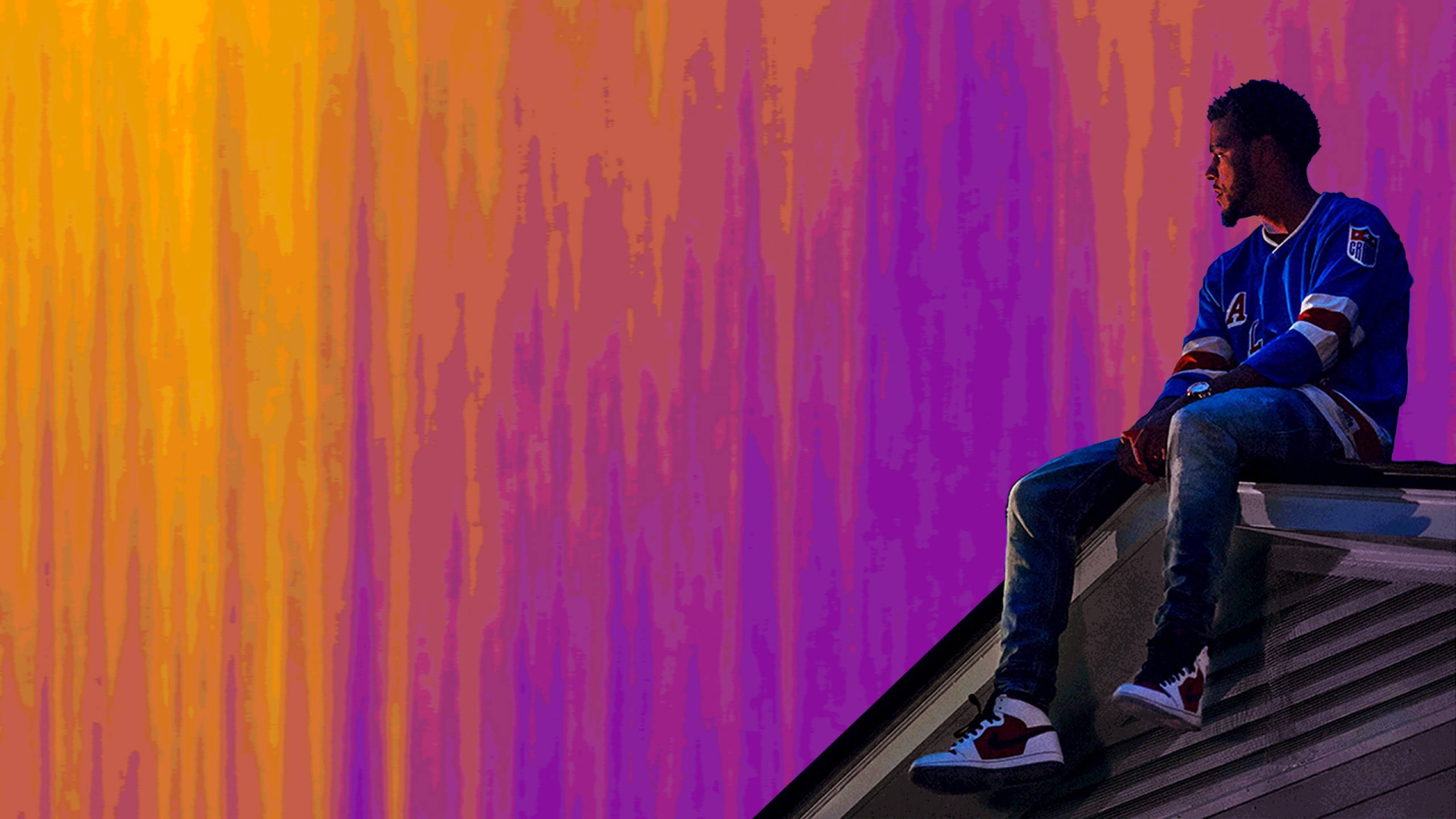 J Cole, blue jersey, staircase, 2K Desktop Wallpaper