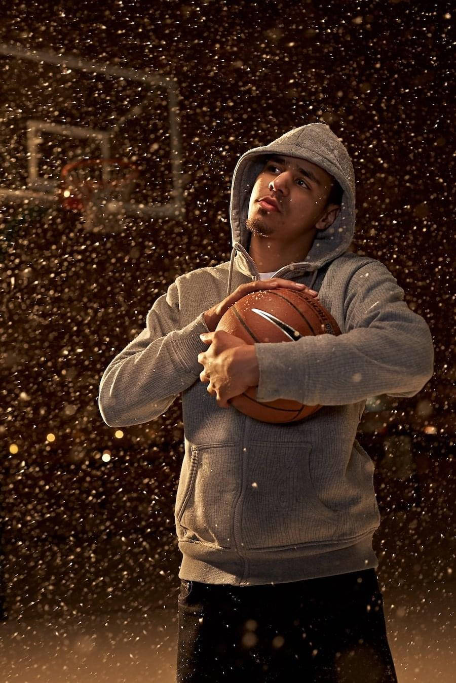 J Cole, grey hoodie, basketball, HD Phone Wallpaper
