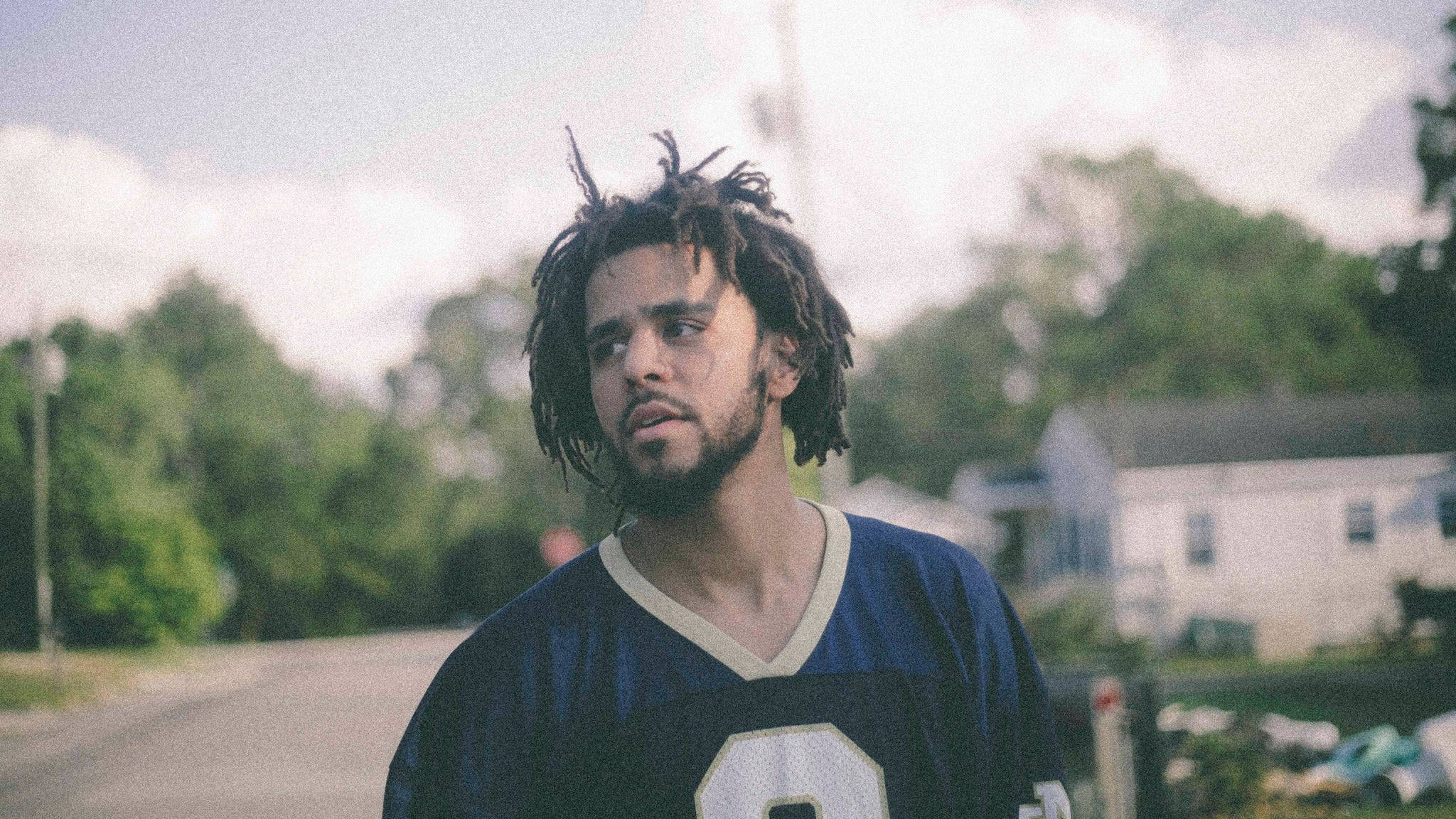 J Cole, dreadlocks, blue football jersey, Full HD Desktop Wallpaper