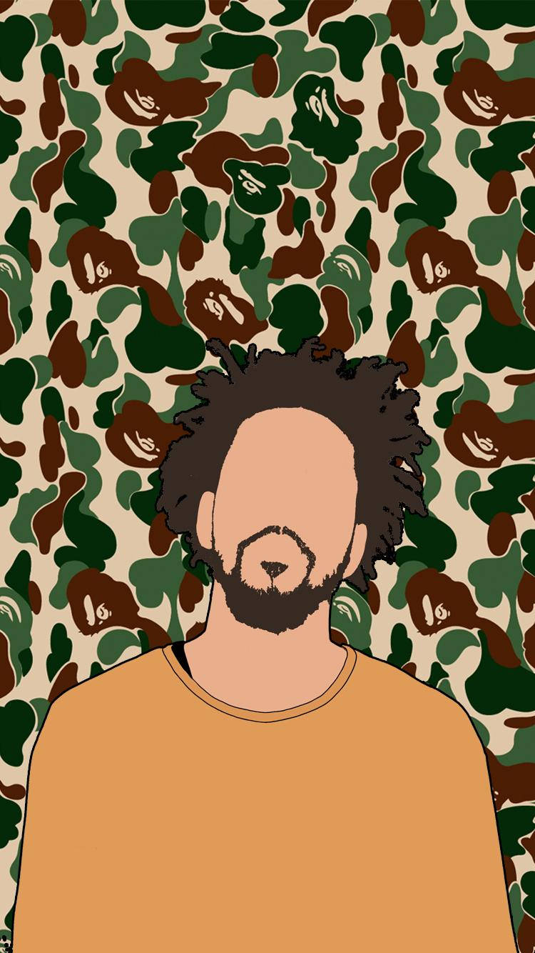 J Cole, camouflage pattern, curly hair, HD Phone Wallpaper