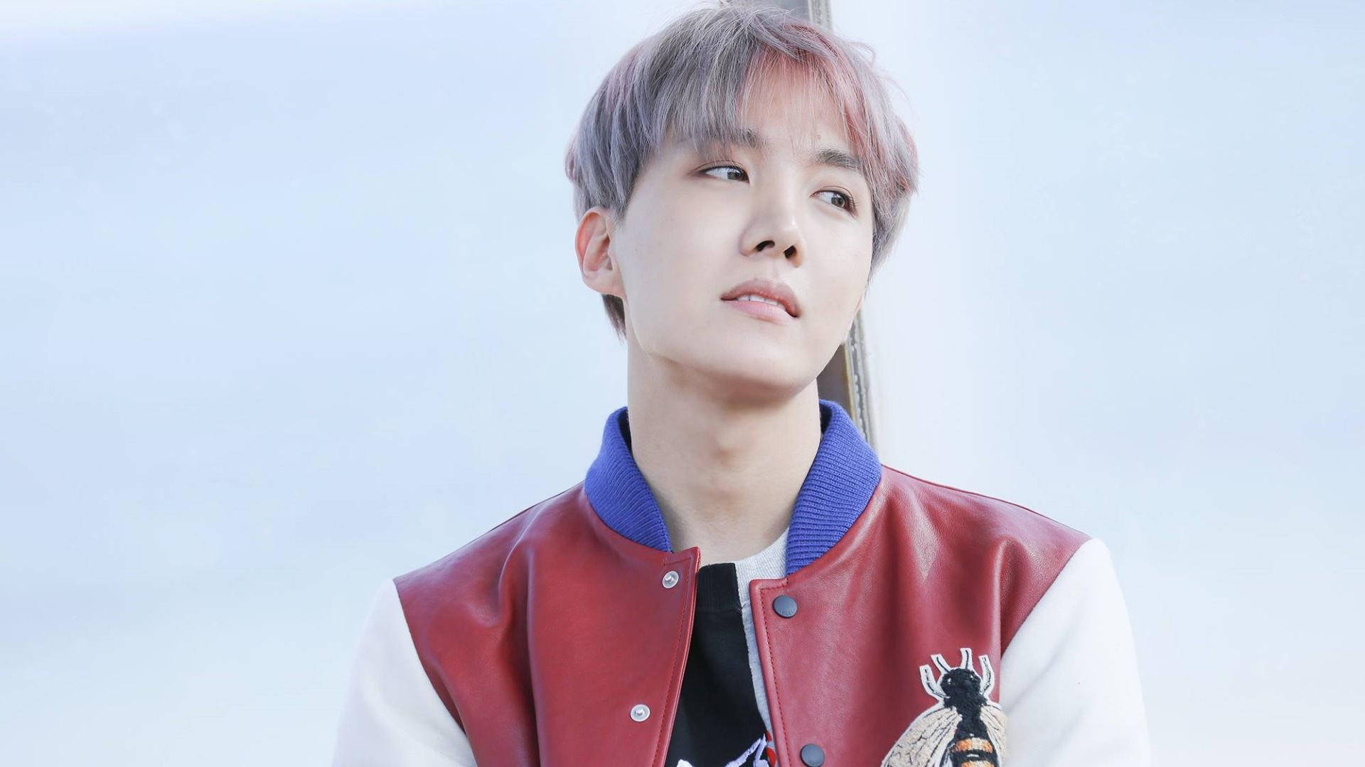 J-hope, pastel pink and gray hair, red and white varsity jacket, Full HD Desktop Wallpaper