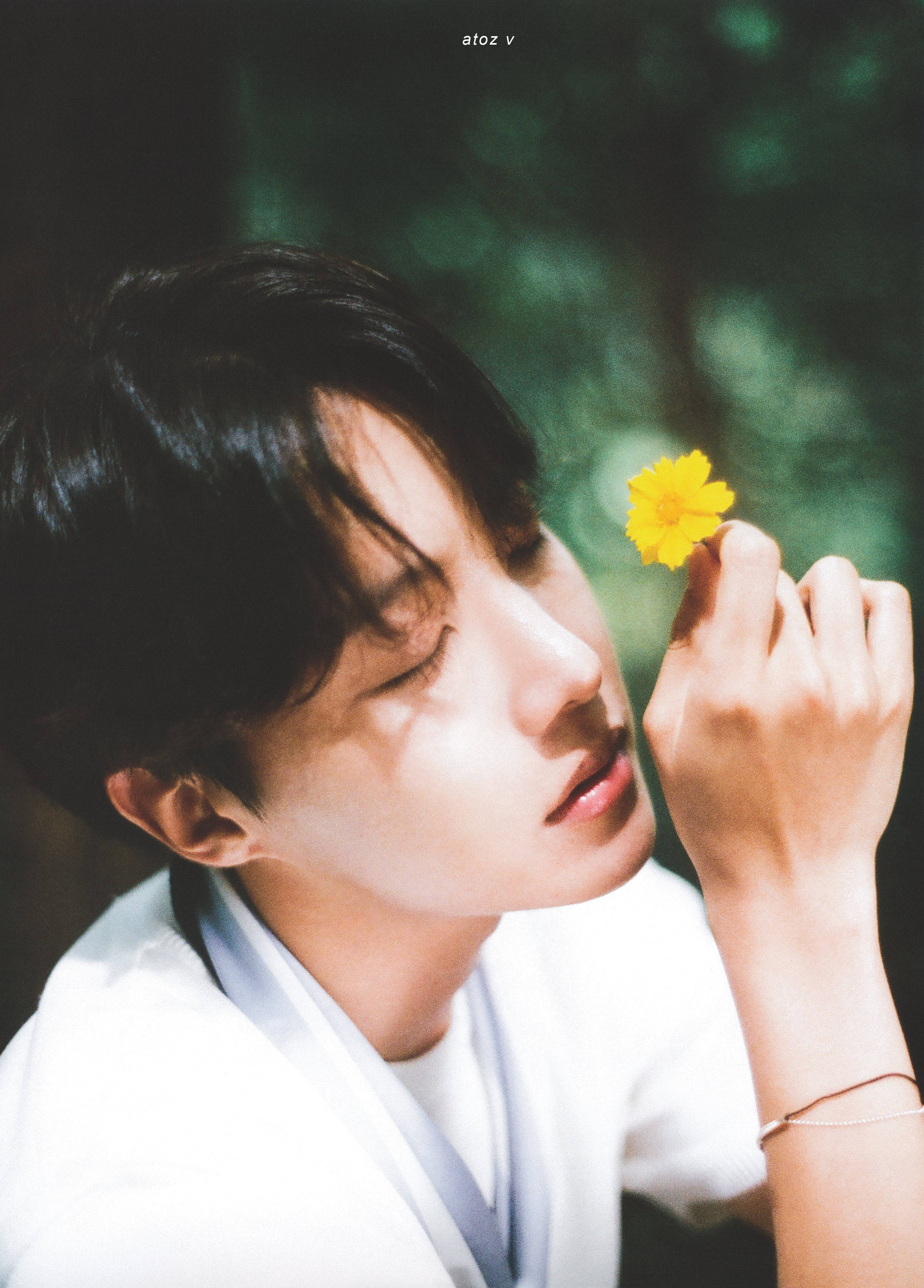 J-hope, dark hair, bright yellow flower, 4K Phone Wallpaper