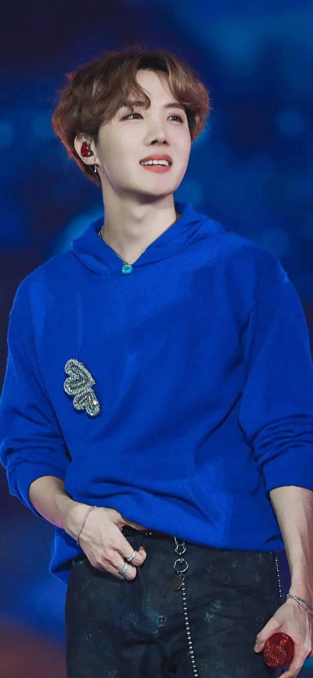 J-hope, royal blue hoodie, vibrant blue stage lights, Full HD Phone Wallpaper