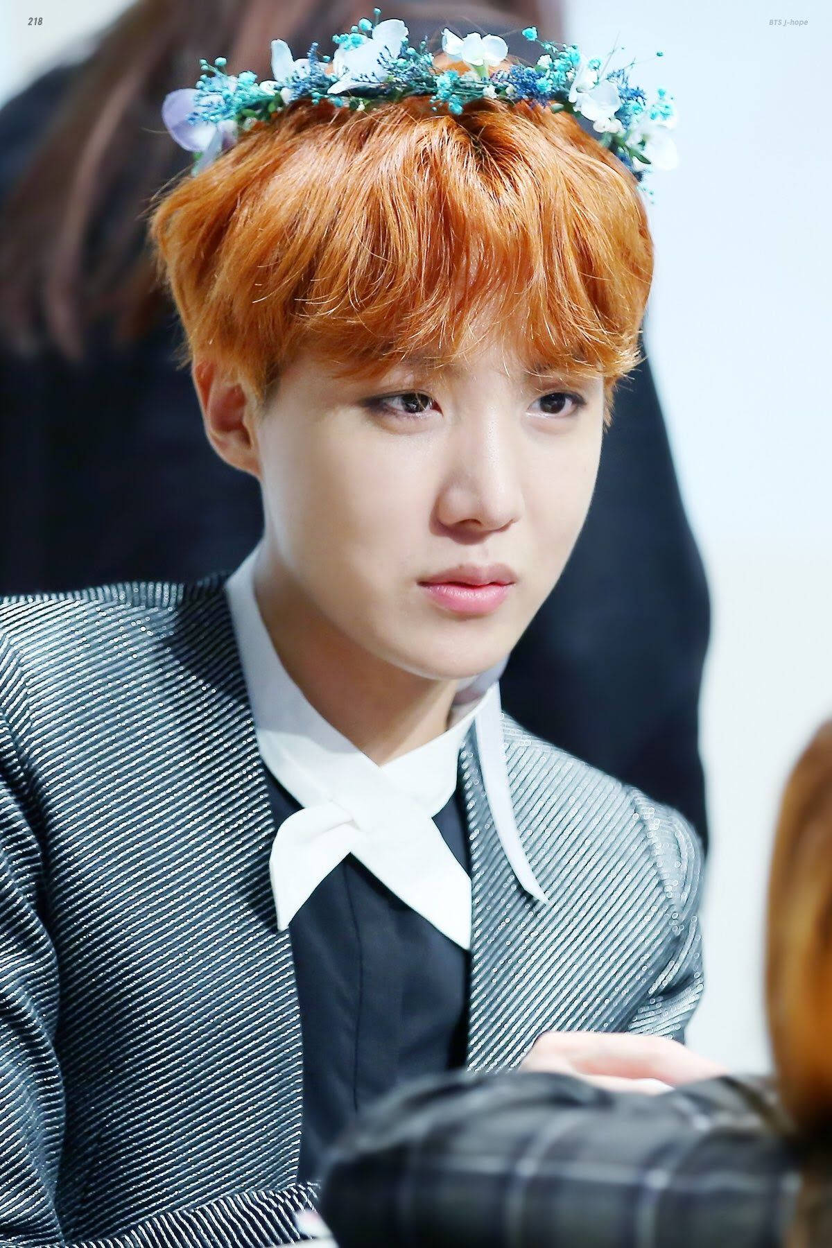 J-hope, blue flower crown, vibrant orange hair, HD Phone Wallpaper