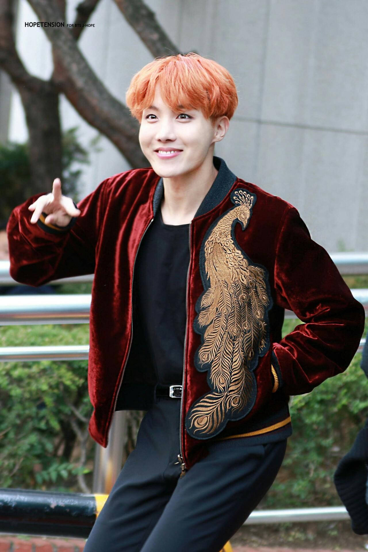 J-hope, vibrant orange hair, rich red velvet jacket, Full HD Phone Wallpaper