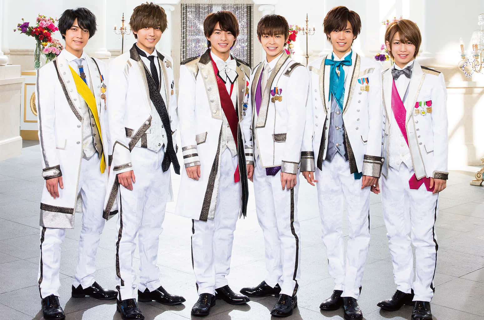 J-pop, six young men, ornate white ceremonial suits, HD Desktop Wallpaper