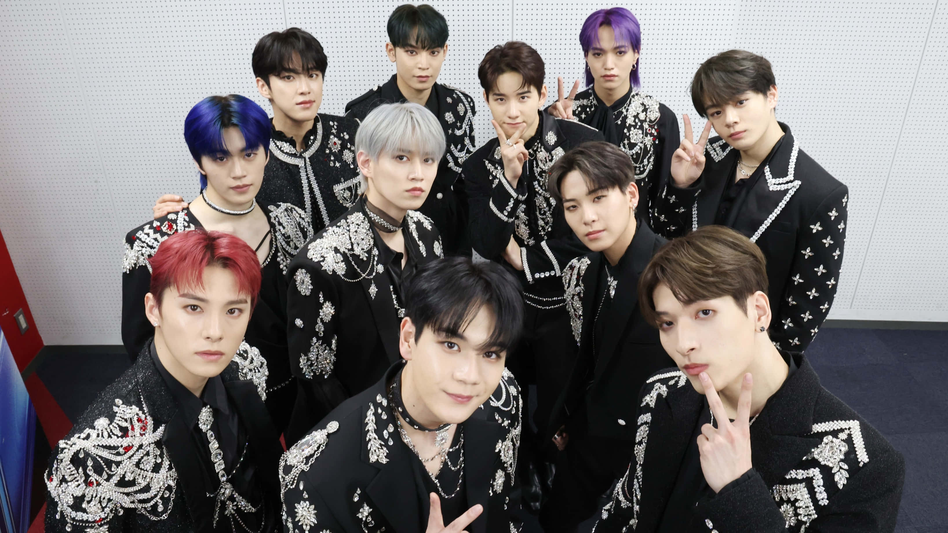 J-Pop, nine stylish young men, colorful hair, 2K Desktop Wallpaper