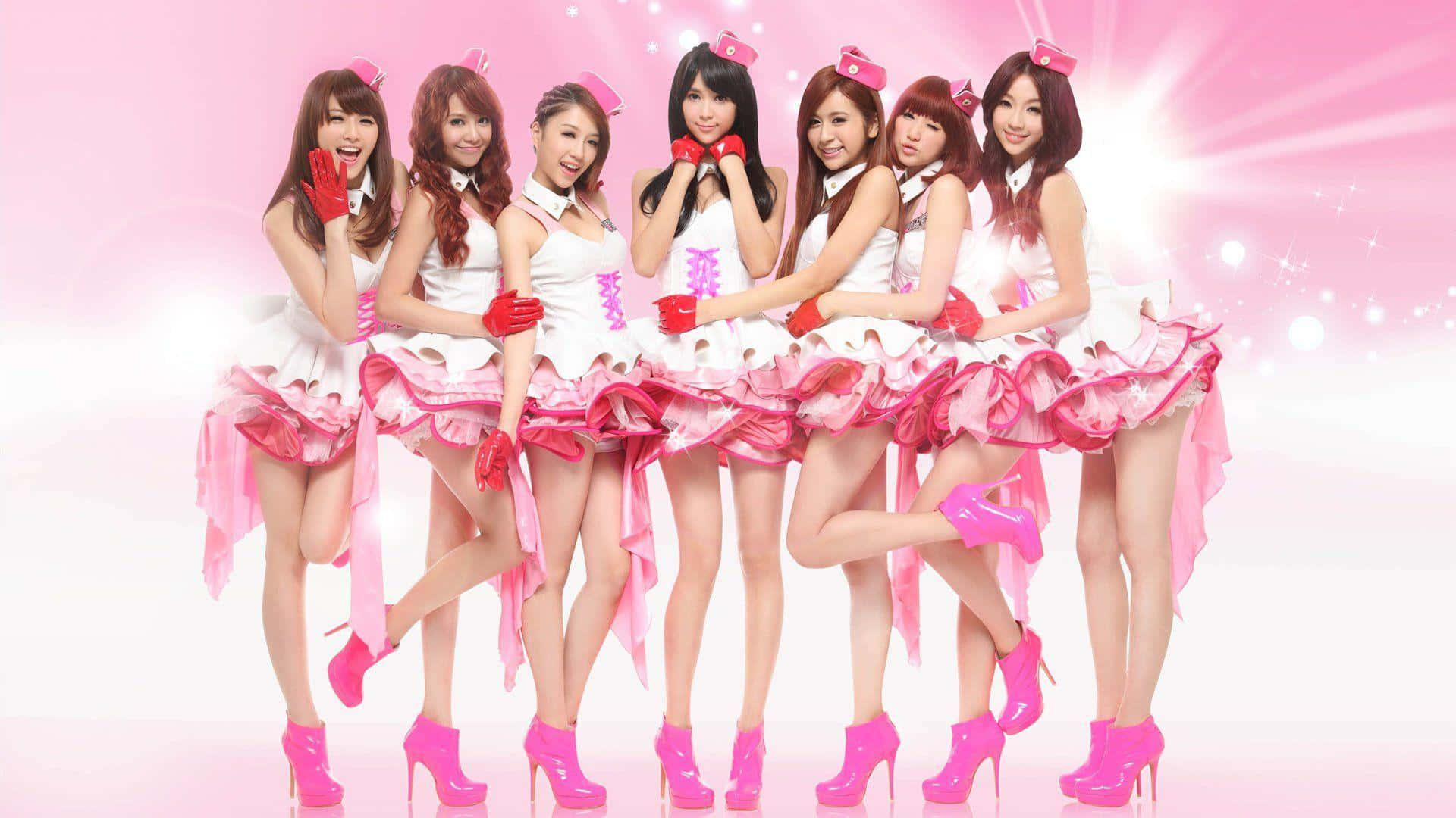 J-Pop, pink and white outfits, sparkling pink background, Full HD Desktop Wallpaper