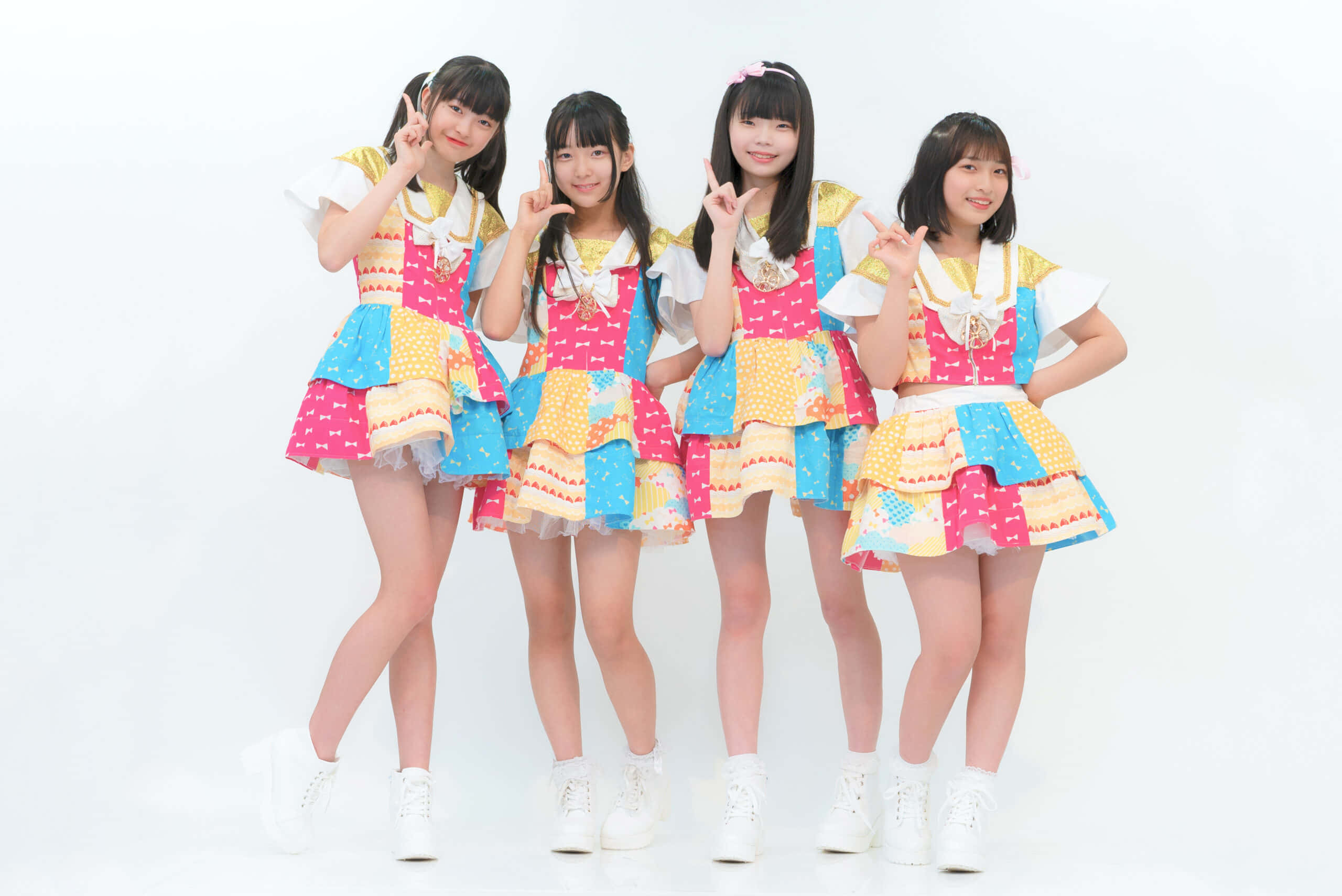 J-pop, patchwork dresses, white background, 2K Desktop Wallpaper