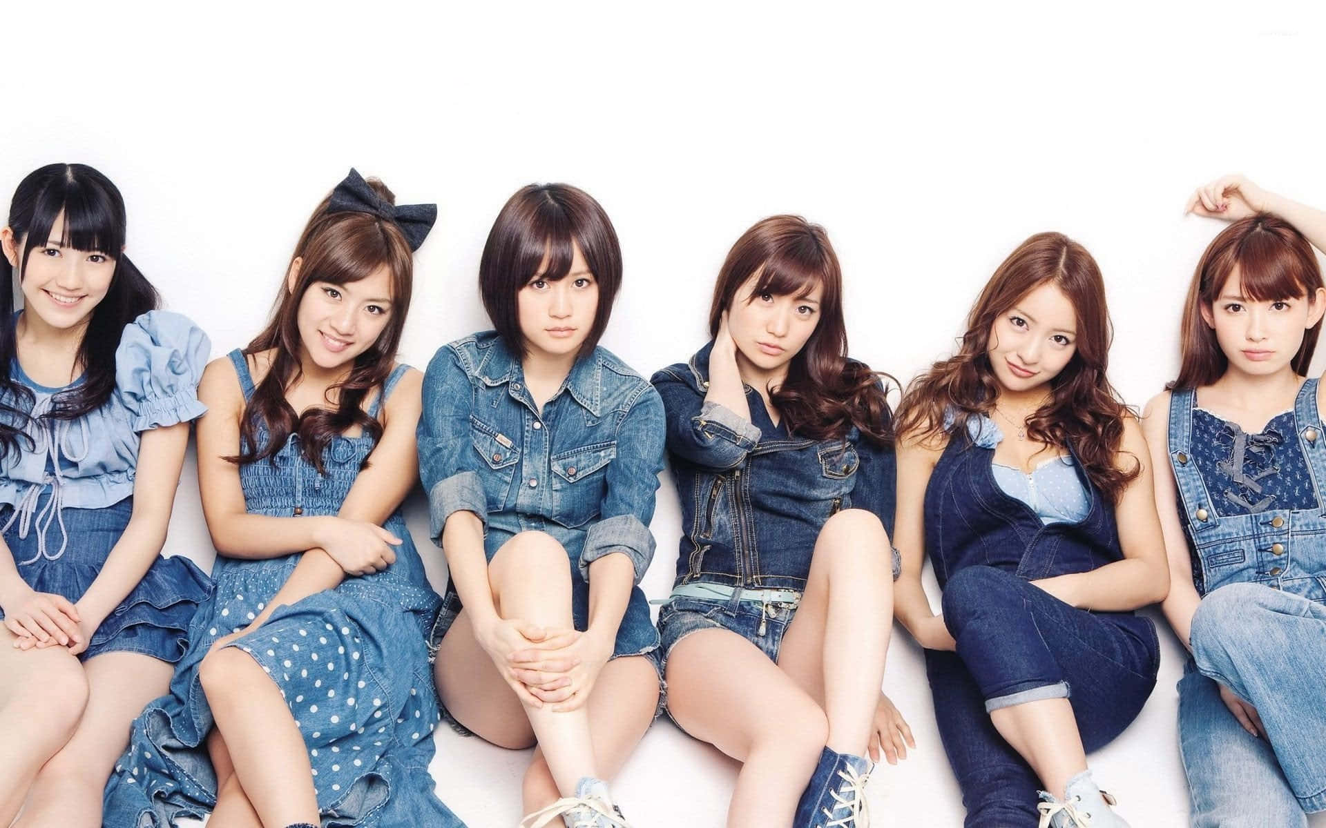 J-Pop, denim outfits, six young women, Full HD Desktop Wallpaper