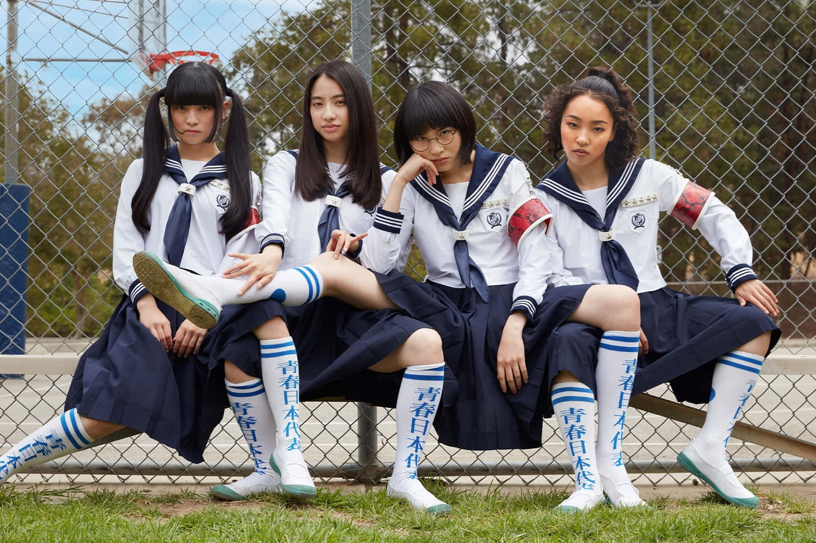 J-pop, sailor uniforms, chain-link fence, HD Desktop Wallpaper