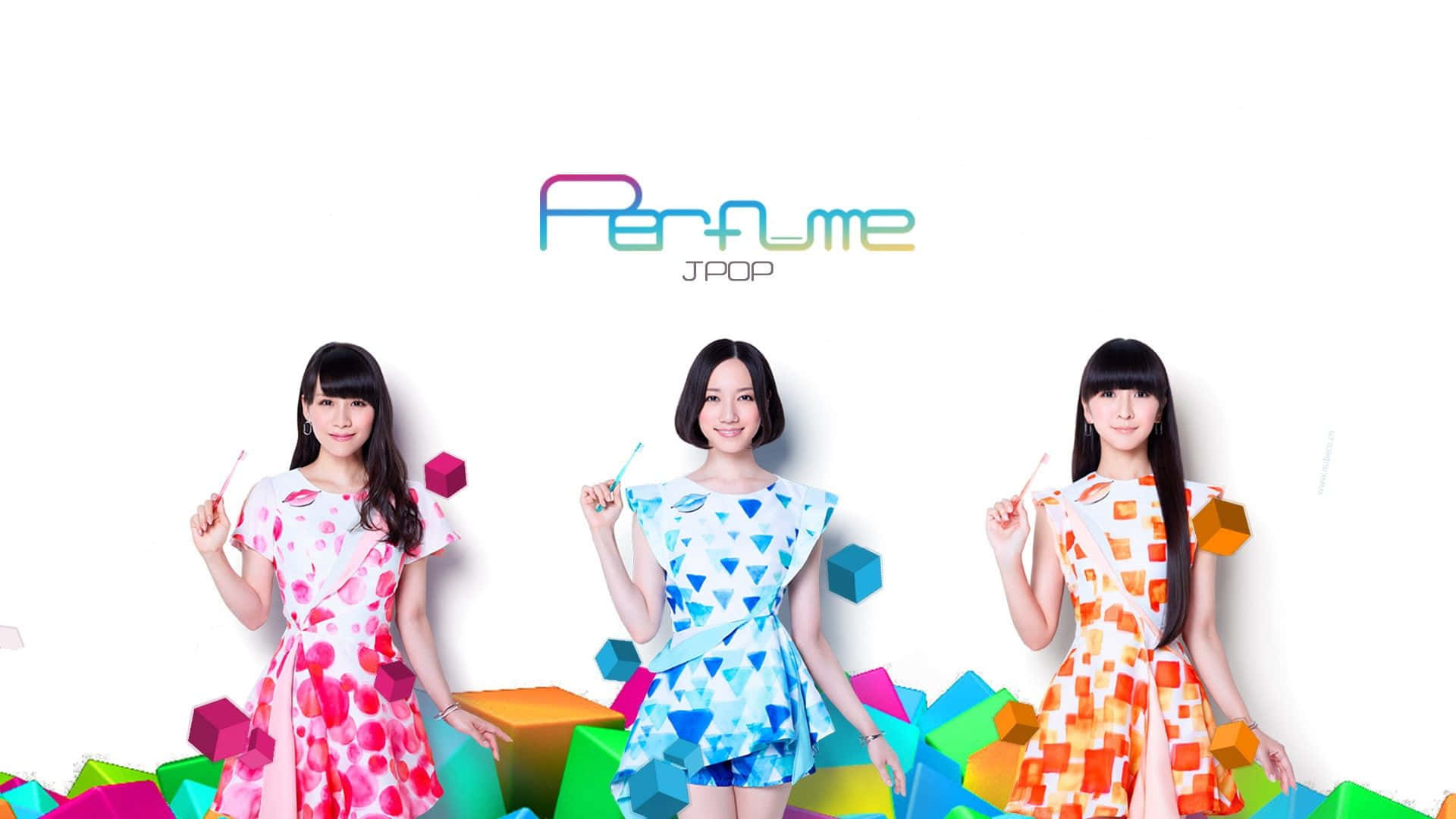J-pop, colorful geometric dresses, paintbrushes, Full HD Desktop Wallpaper