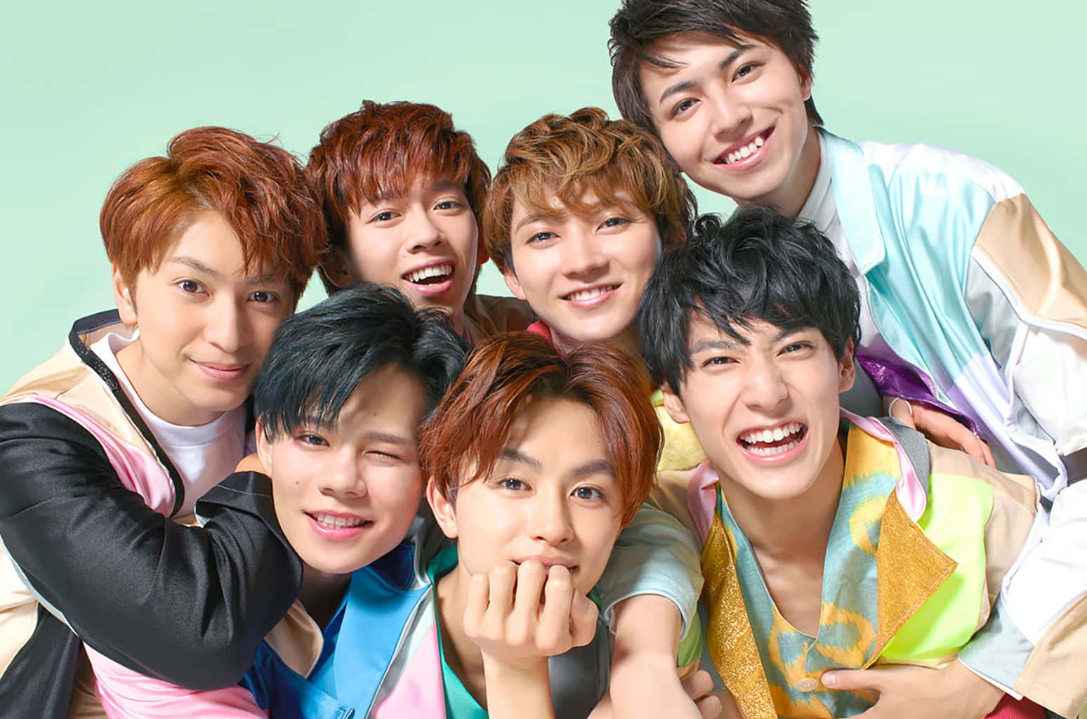 J-Pop, seven smiling young men, colorful outfits, HD Desktop Wallpaper
