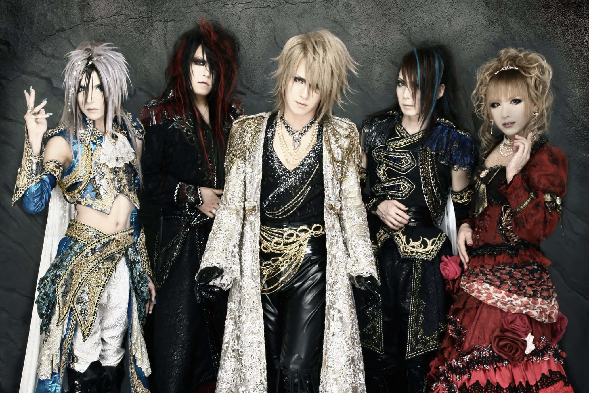 J-Rock, gothic costumes, textured dark backdrop, Full HD Desktop Wallpaper