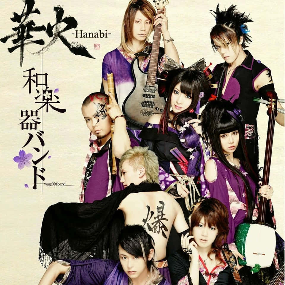 J-Rock, purple kimono fusion outfits, traditional and electric instruments, SD Desktop Wallpaper