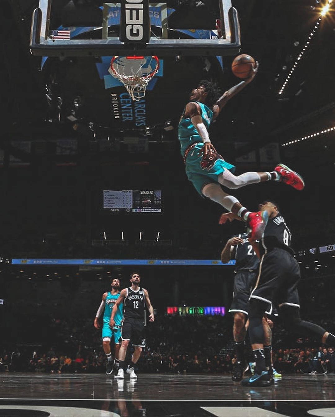 Ja Morant, one hand dunk, teal, HD Phone Wallpaper