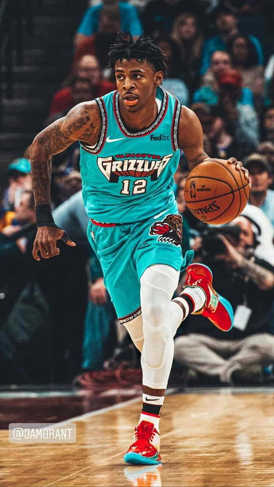 Ja Morant, teal Vancouver Grizzlies jersey, basketball game, HD Phone Wallpaper