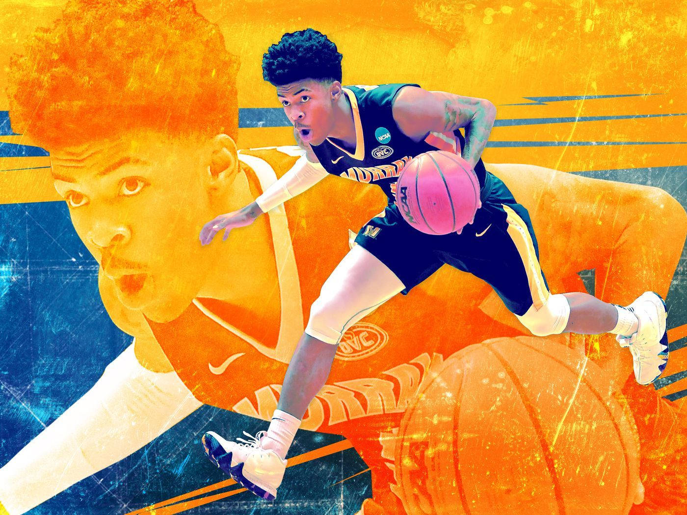 Ja Morant, yellow, pink ball, HD Desktop Wallpaper