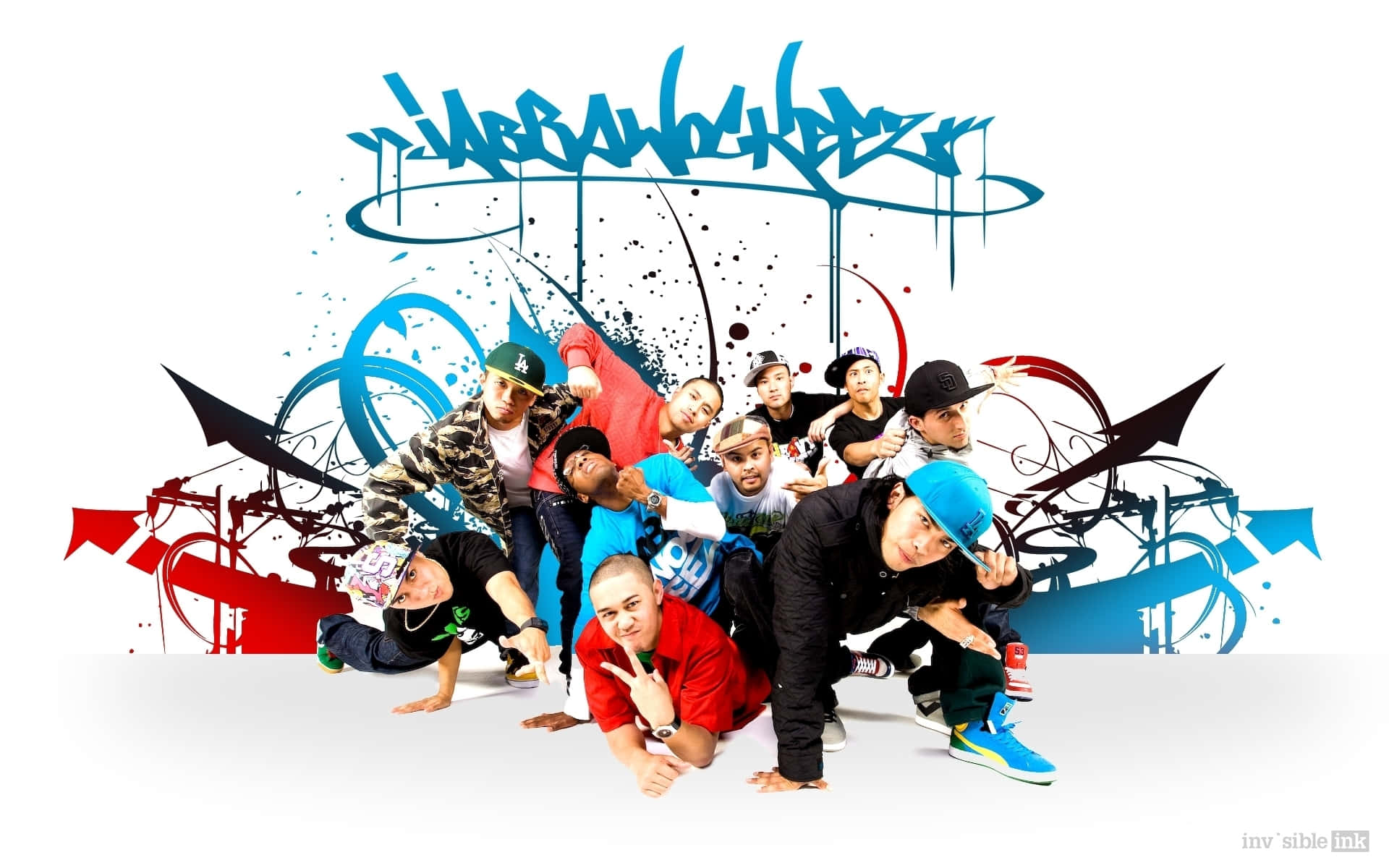Jabbawockeez, graffiti backdrop, blue, Full HD Desktop Wallpaper