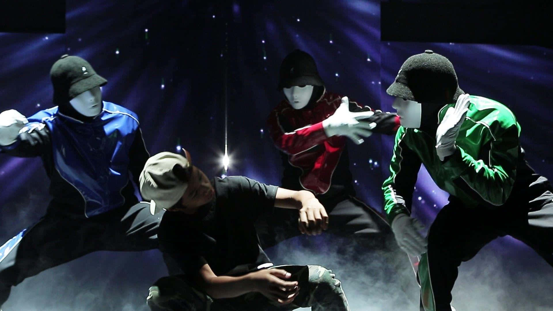 Jabbawockeez, black and blue costumes, hooded outfits, Full HD Desktop Wallpaper