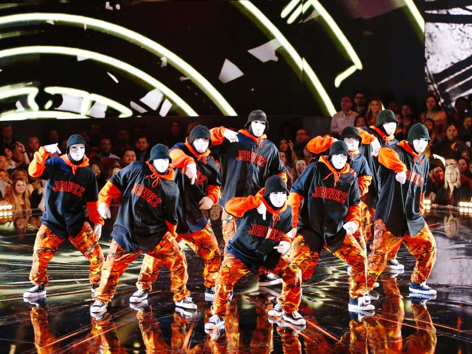 Jabbawockeez, black and orange outfits, white masks, HD Desktop Wallpaper