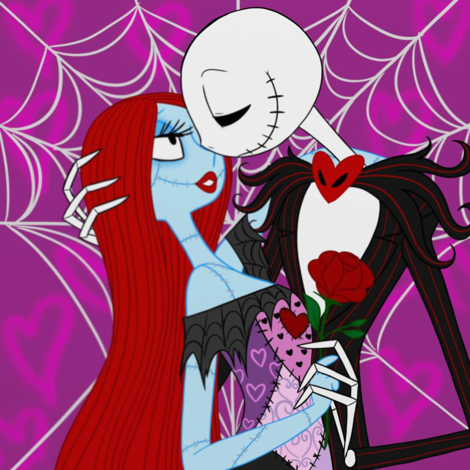 Jack And Sally, vibrant purple, webbed backdrop, Full HD Desktop Wallpaper