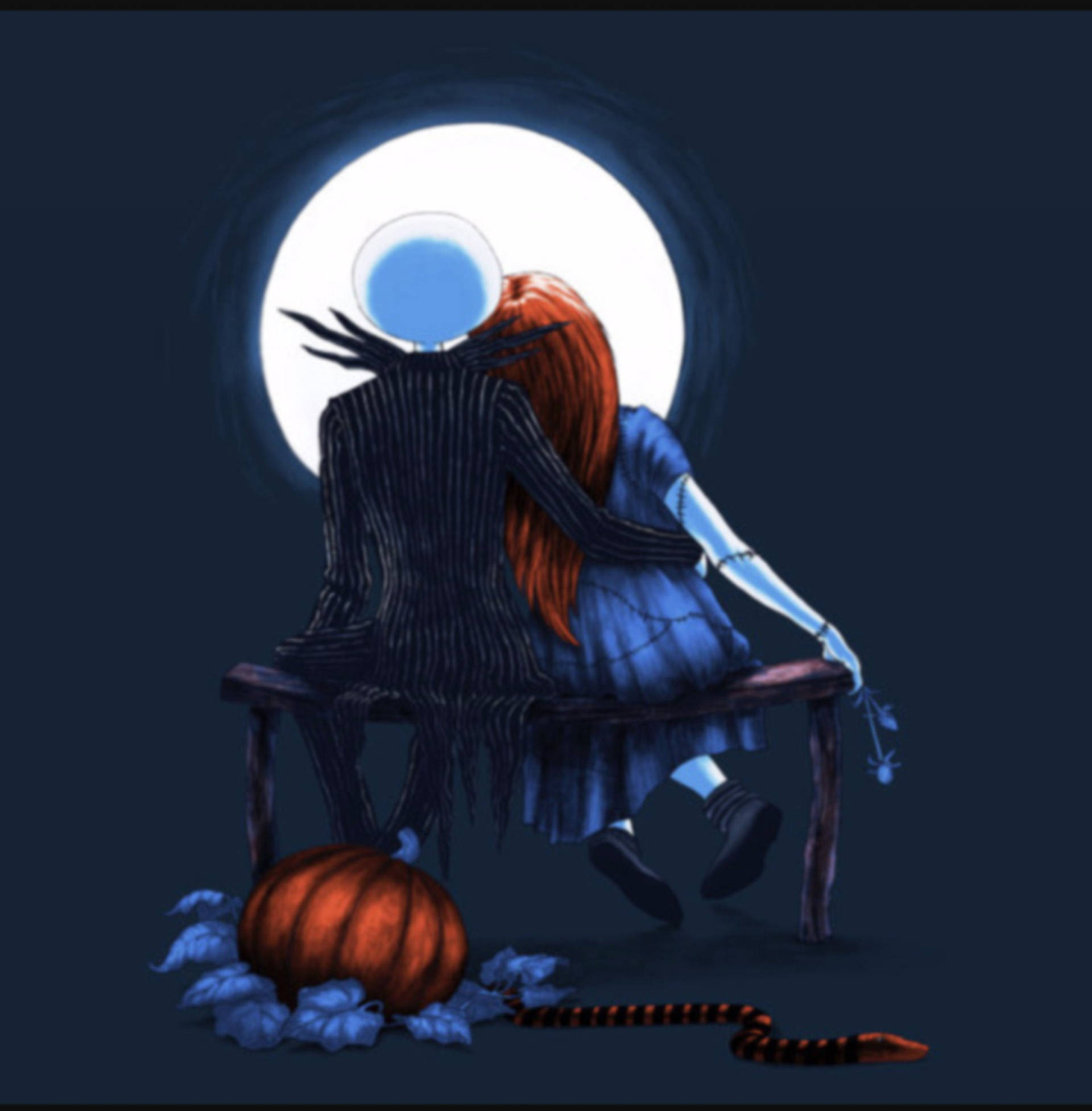 Jack And Sally, full moon, pumpkin, Full HD Phone Wallpaper